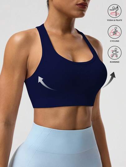 Seamluxe SHEIN Sport Women's Solid Color Sleeveless Short Cropped Yoga Racerback Tank Top Royal Blue Sports Bra Workout Tops Built In Bra Seamless Sports Bra Navy Blue Sports Bra