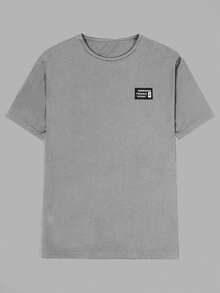 EURMUSE 男式纯棉格子印花拼接室内三件套常规T恤+短裤+长裤家居服套装 - 灰色 - 查看 9