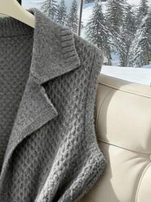 Selianne Elegant Casual Grid Pattern Notched Collar Pocket Knit Cardigan Vest For Women - Grey - View 4