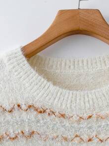 GlowEve CURVE 女士撞色圆领优雅套头毛衣，日常穿着 - 彩色 - 查看 4