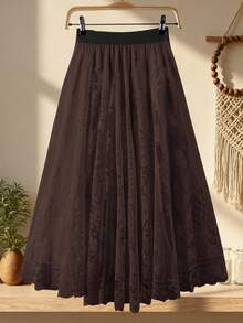 Franclia Plus Size Solid Color Elegant Summer Skirt, Western Elegant Long Bohemian Skirt - Brown - View 2