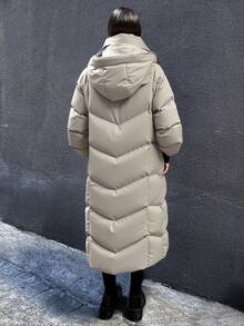 EURMUSE Women Winter Padded Coat, Thick Warm Oversize Coat With Hood And Loose Lantern Sleeves - Khaki - View 2