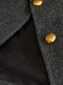 GENKIRA Elegant Versatile Solid Color Jacket With Round Neck, Button Decoration, Sleeve Cuff Decoration, And Waist Belt Decoration, Suitable For Commuting - Black - View 7