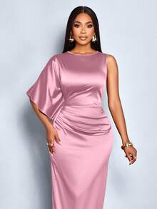 SOLERSUN Elegant Party Solid Color Asymmetric Dress