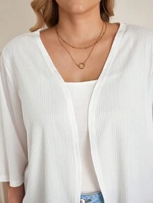 Rosumi 大码女式中长袖白色提花纹理开衫沙滩度假夹克女式春季服装女式夏季服装秋冬 - 白色 - 查看 7