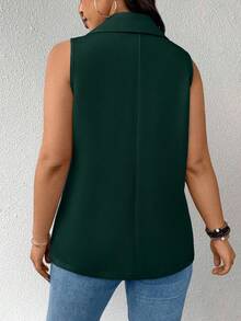 EMERY ROSE 大码女式薄款休闲简约无袖西装外套 - 墨綠色 - 查看 2