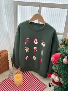 DAZY 男童圣诞印花圆领卫衣，秋冬季休闲款，新年必备 - 綠色 - 查看 6