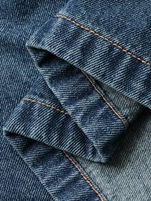 Dazy Plus 大码女式休闲深色水洗牛仔翻领半襟长袖连衣裙，春秋季 - 中等水洗藍 - 查看 5