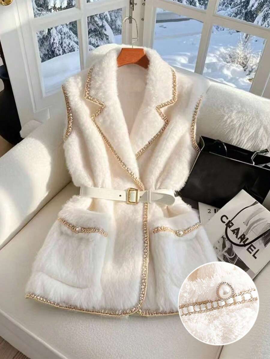 GlowEve Women's Standard Size Solid Color Elegant Faux Fur Top, Autumn/Winter - Beige - View 1