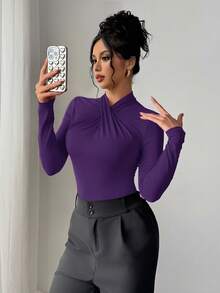 Firerie Elegant Modern Sexy Fashionable Christmas Casual Homewear Versatile Red Ruffle Collar Bodysuit - Purple - View 6