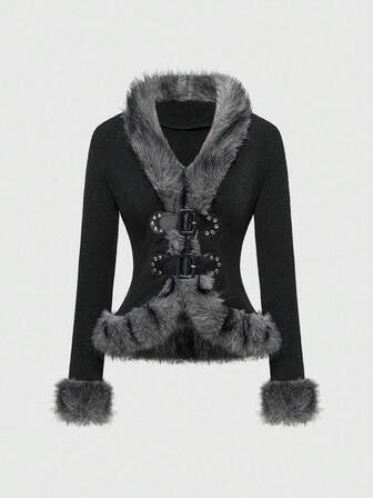 Vintage modische Hippie Pelz-Patchwork Bluse