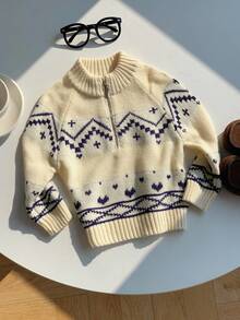 SHEIN 男女宝宝可爱条纹长袖立领针织毛衣，休闲百搭，适合秋冬季 - 彩色 - 查看 7