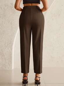 MaterniWear Pantaloni de maternitate cu talie reglabilă, culoare uni - Maro - Vizualizare 2