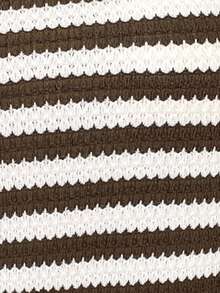 SHEIN LUNE Women's Loose Fit Drop Shoulder Textured Brown Casual Sweatshirt, Autumn/Winter Brown Sweater Striped Long Sleeve - Brown - View 7