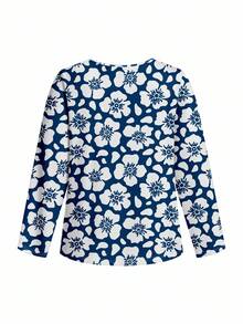 Glamance Whitebread 2pcs/Set Plus Size Women Loose Round Neck T-Shirt And Straight Leg Pants, Autumn Blouse And Pants Set Matching Women Sets Blue And White Outfit Women Blue 2 Pieces Set Women Modest Two Pieces Set - Multicolor - View 7