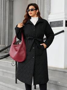 Easura معطف طويل مبطن بالماس مربع الأنيق بأكمام طويلة وطول كبير