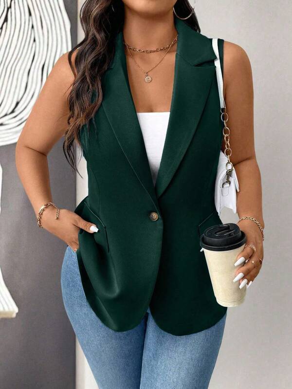 EMERY ROSE Plus Size Women Thin Casual Minimalist Sleeveless Blazer