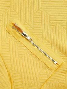 EMERY ROSE Women's Casual Textured Fabric Zip-Up Lapel Motorcycle Jacket - Yellow - View 5