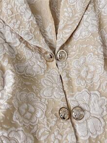 Vionelle 大码女式秋季翻领泡泡袖提花褶皱西装外套