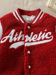 SHEIN Playful Pals Baby Boy Street Cool Letter Graphic Teddy Fleece Jacket And White Fleece Jogger Pants Casual Outfit - Multicolor - View 4