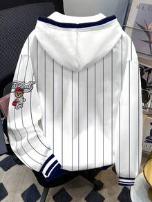 Manfinity Joysei 男士字母条纹印花长袖保暖内衬拉链抽绳连帽衫，秋冬休闲款 - 彩色 - 查看 2