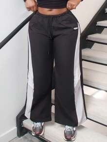 Alexandranx 女士春夏演唱会街头服饰外出拼色降落伞裤 - 黑色 - 查看 3