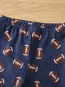 2pcs Toddler Boys' Football All-Over Print Long Sleeve Top And Pants Snug Fit Pajama Set