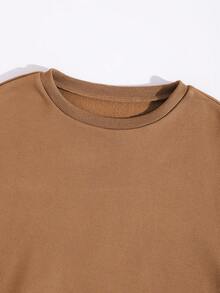 GlowEve 秋冬休闲纯色羊毛运动衫和运动裤套装 - 棕色 - 查看 3