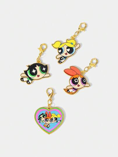 THE POWERPUFF GIRLS X SHEIN Ensemble de porte-clés à motif imprimé d'éléments de dessin animé en alliage de zinc à la mode et populaire. Niche, peut également être utilisé pour la décoration de sacs, convient pour les fêtes en plein air, les concerts.