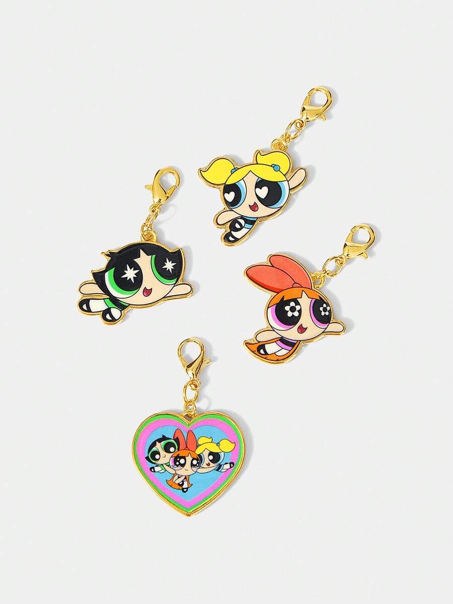 THE POWERPUFF GIRLS X SHEIN Fashion Popular Zinc Alloy Cartoon Element Pattern Printing Keychain Set, Niche, Can Also Be Used For Bag Decoration, Suitable For Outdoor Parties, Concerts. - one size fits all - View 1