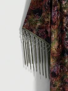 ROMWE Hippie Áo nhung tua rua họa tiết Paisley nhuộm loang cổ điển dành cho nữ, Thu/Đông - Nhiều màu - Xem 3