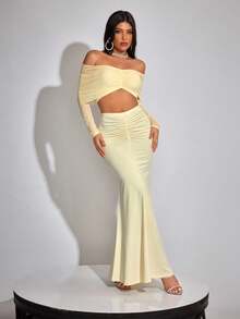 INAWLY 2 piezas Conjunto de falda de malla amarilla para mujer - Amarillo - Ver 5