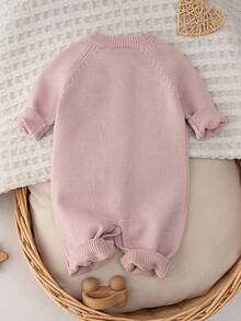 Loomiva 新生男婴/女婴花卉印花圆领长袖连体衣，含裤子，舒适百搭 - 淺粉色 - 查看 2