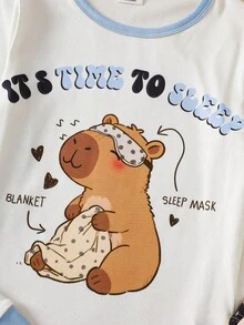 Bộ đồ ngủ ôm sát cho bé gái gồm quần dài và áo dài tay, họa tiết dễ thương trên chất liệu vải mềm mại, co giãn, thích hợp mặc hàng ngày - Màu xanh lam - Xem 4