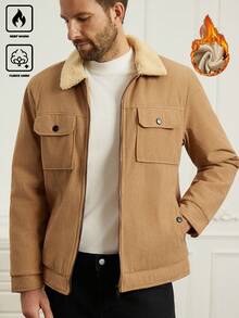 Manfinity Homme Herren Herbst/Winter einfache Fleecejacke, Design mit Mehreren Taschen, Cord, Business Lässig Outdoor Reißverschluss Vielseitige Jacke, Old Money