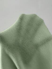 SHEIN LUNE 女式纯色圆领长袖短款修身套头衫，秋季 - 綠色 - 查看 7