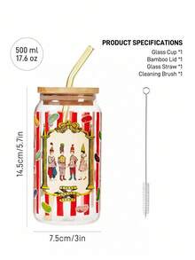 HARRY POTTER X SHEIN 1 Pc 500 Ml/17.6 Oz Novelty Jelly Bean Print Glass Cup With Straw Cleaning Brush, Heat & Cold Resistant, Suitable For Milk, Juice Etc.,Christmas,Gift Ideas - Clear - View 3