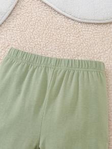 SHEIN Playful Pals 女婴四季弧形下摆长袖卫衣 + 打底裤套装，趣味“爸爸的女儿”标语，朦胧蓝色，棉质面料，秋冬装 - 綠色 - 查看 8