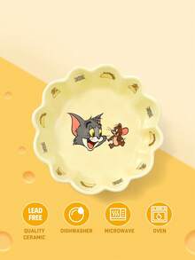 TOM & JERRY X SHEIN Cuenco de cerámica para ramen con diseño de dibujos animados de 450 ml y decoración de conchas