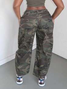 Alexandranx Quần Jeans Ống Loe Họa Tiết Rằn Ri Thường Ngày Cho Nữ - xanh quân đội - Xem 2