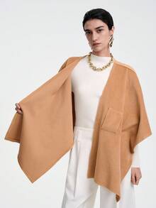 Aalyst 25+ Vintage Women Elegant Solid Color Asymmetric Shawl Collar Cape Coat Woolen Jacket Criss-Cross Perforated Poncho, Suitable For Work Commute, Fashion Autumn/Winter