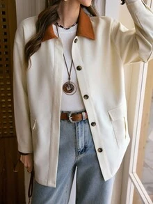 LanaWest LanaWest Women's Western Casual Turndown Collar Contrast Color Barn Jacket