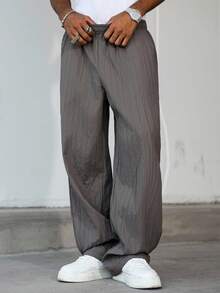 Manfinity EMRG Men's Loose Wide Leg Casual Pants, Versatile For Streetwear, Casual Daily Wear, Weekend Outings, Music Festivals, Social Gatherings. This Pant Is An Essential Versatile Piece In A Man's Wardrobe, Making It A Great Gift For A Boyfriend Or Husband. Japanese Oversized Wide Leg Loose Pants, Old Money Style, Fall - Grey - View 5