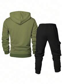 Manfinity Homme Bộ 2 áo hoodie và quần nỉ thể thao màu tương phản dành cho nam, quần áo mùa thu - Nhiều màu - Xem 2