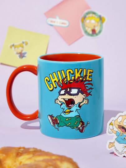 Nick 90s | SHEIN 90s 400ml Cartoon Letter Pattern Ceramic Cup, Microwave And Dishwasher Friendly, Can Hold Coffee, Milk, Orange Juice