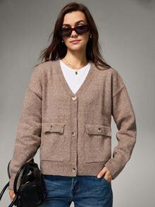 Hanevo Women's Loose Casual Fashionable Cardigan, Versatile For Autumn/Winter - Apricot - View 4