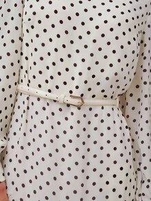 COSMINA Women's Elegant Polka Dot Cinched Waist Pleated Waist Long Dress, Suitable For Commuting And Gatherings In Early Autumn - Apricot - View 6