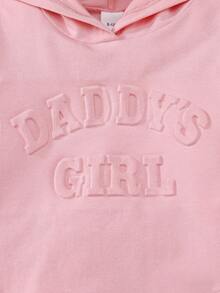 SHEIN Playful Pals Baby Girl 4-Season Arched Hem Long Sleeve Sweatshirt + Leggings Set, Funny "Daddy's Girl" Slogan, Hazy Blue, Cotton Fabric, Autumn/Winter Outfit