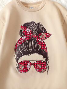 Tween-Mädchen 2-teiliges Set mit Sweatshirt und Hose mit Rundhalsausschnitt und Weihnachtsbrötchen-Muster