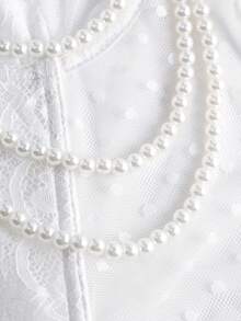 ROMWE Avant Women's Sweet & Sexy Vacation Style Faux Pearl Chain Decor Bustier Tank Top